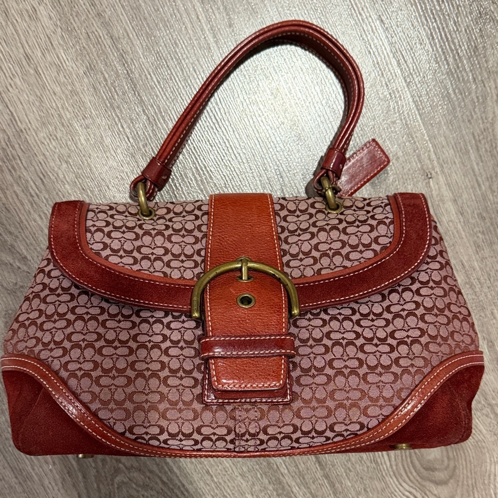 Coach Red and Brown Signature Shoulder Bag